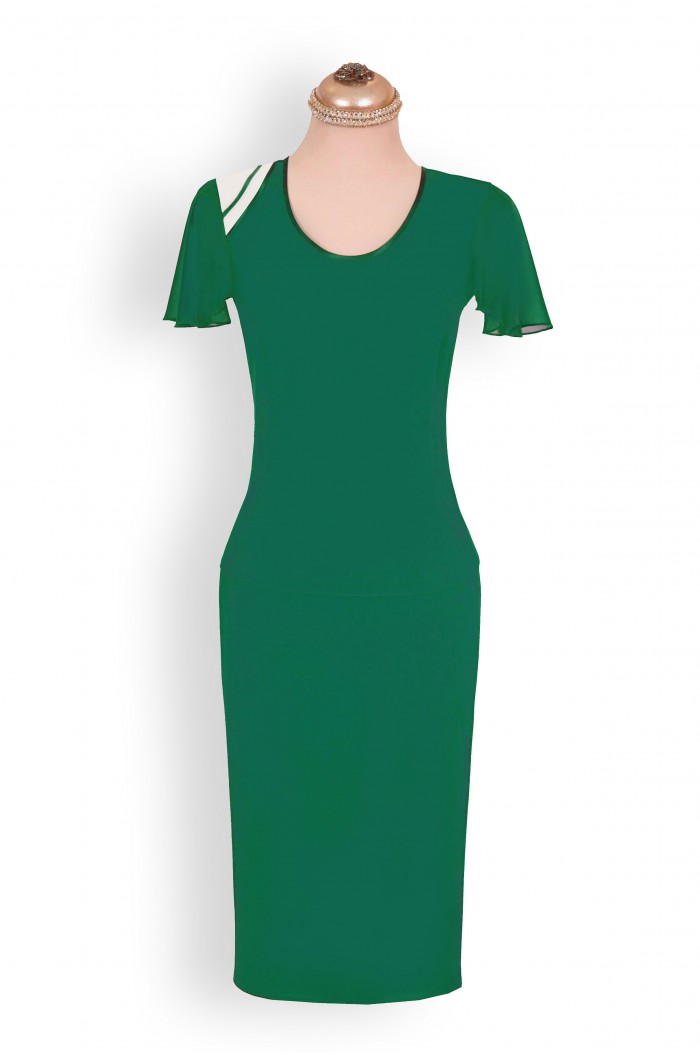 Costum Dama Verde cu Alb Marimi Mari xxl pentru Ocazii si Nunta