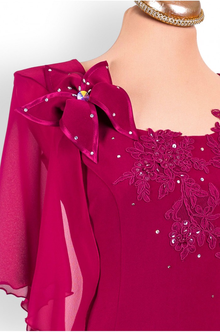 Rochie de Nunta Scurta Grena Visinie cu Fusta Midi si Dantela