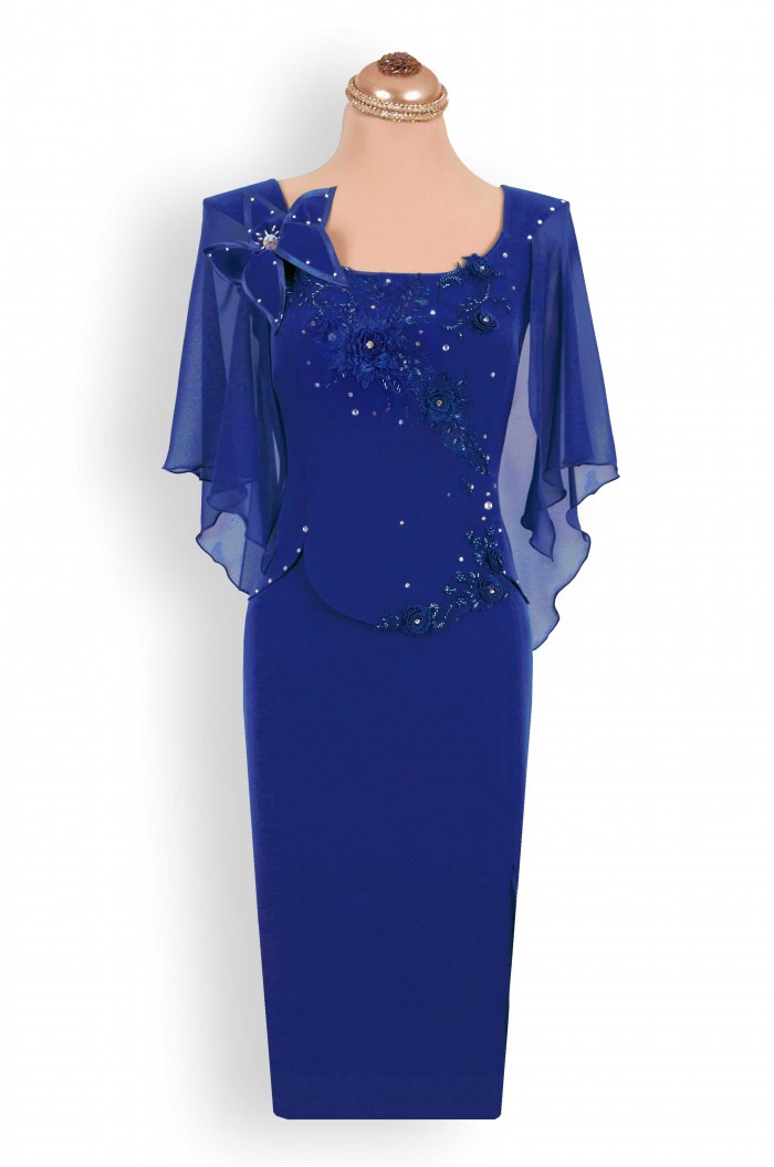 Rochie scurta bleumarin de ocazie in 2 piese cu dantela