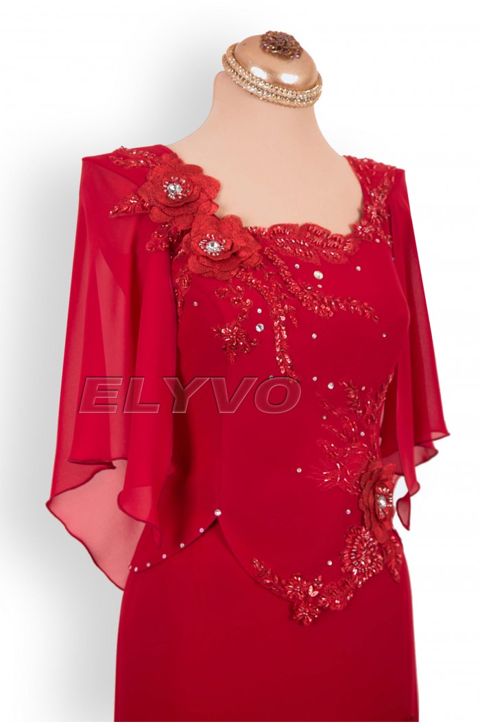 Rochie de Ocazie Midi Rosie cu Maneca Lunga de Craciun Revelion