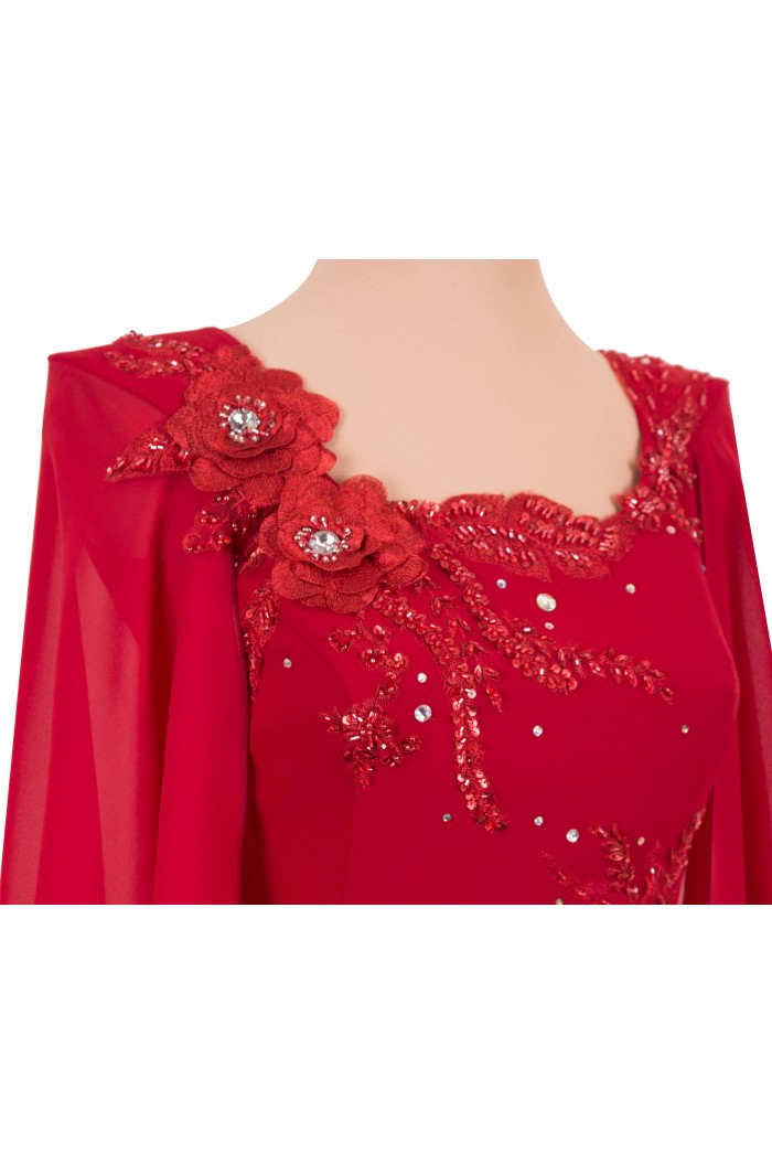 Rochie de Ocazie Midi Rosie cu Maneca Lunga de Craciun Revelion