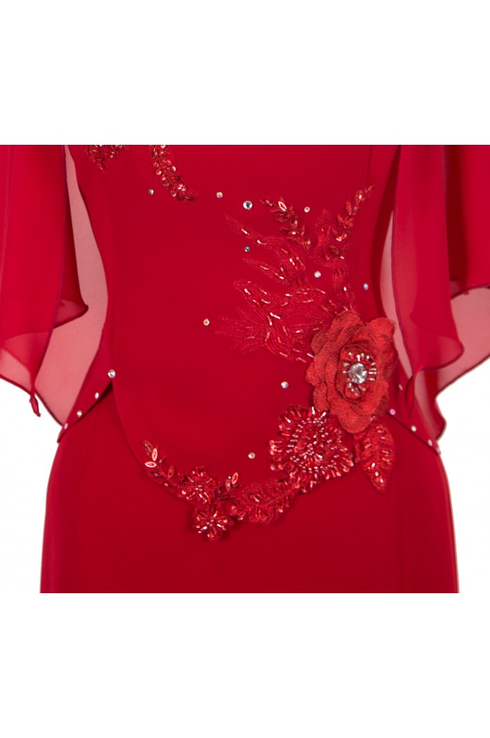 Rochie de Ocazie Midi Rosie cu Maneca Lunga de Craciun Revelion
