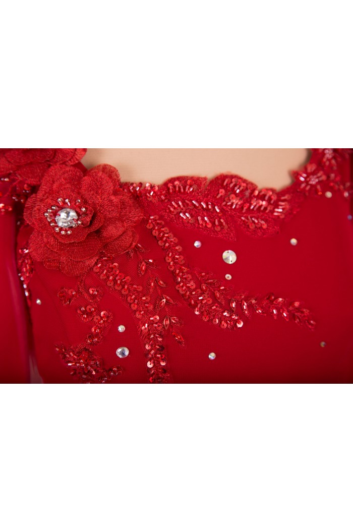 Rochie de Ocazie Midi Rosie cu Maneca Lunga de Craciun Revelion