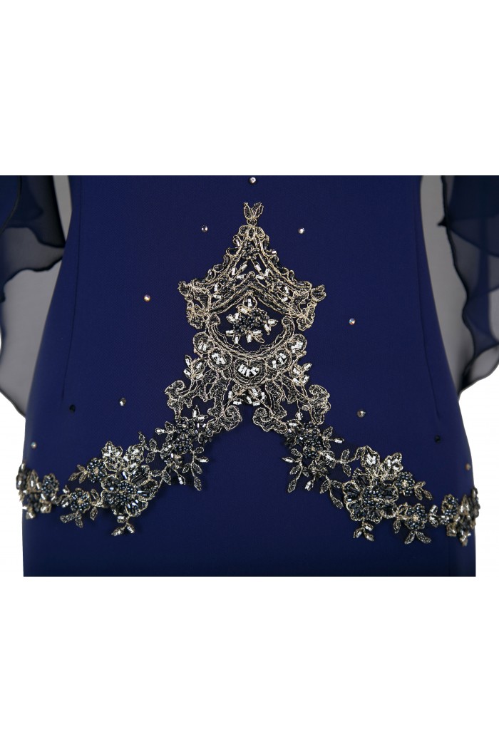 Rochie de Seara Bleumarin cu Dantela Aurie Marimi Mari XXL