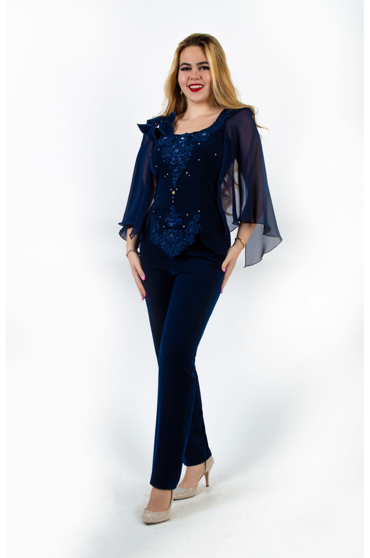Patois Classroom Zealot Costum Dama cu Pantaloni Bleumarin - Compleu Elegant de Ocazie XXL