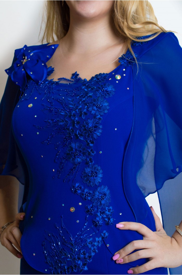 Rochie eleganta lunga albastra de ocazie cu dantela