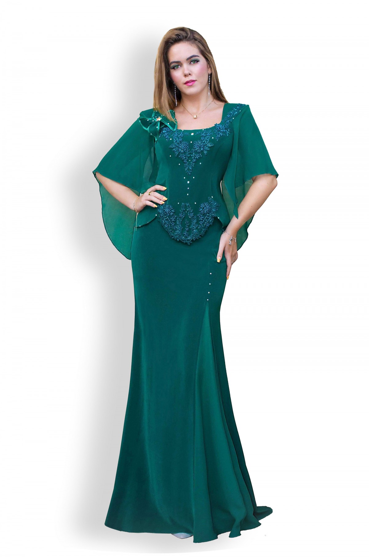 Rational Maxim Rafflesia Arnoldi Rochie eleganta de nunta lunga verde cu dantela marimi mari xxl 2021