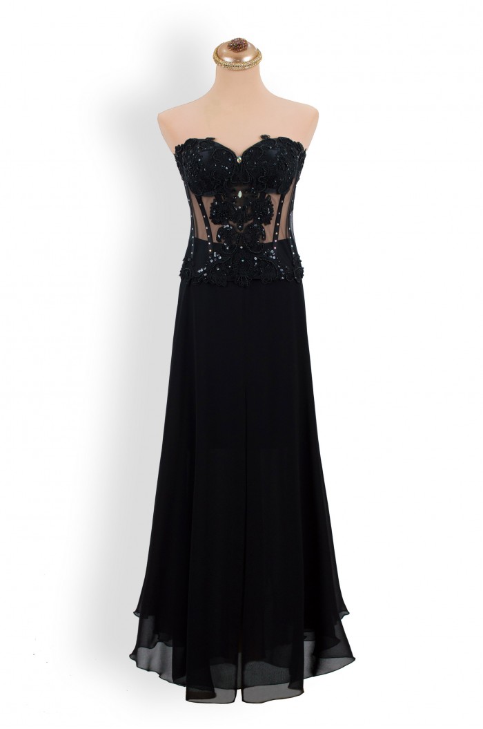 Rochie corset neagra cu fusta lunga sau midi de ocazie