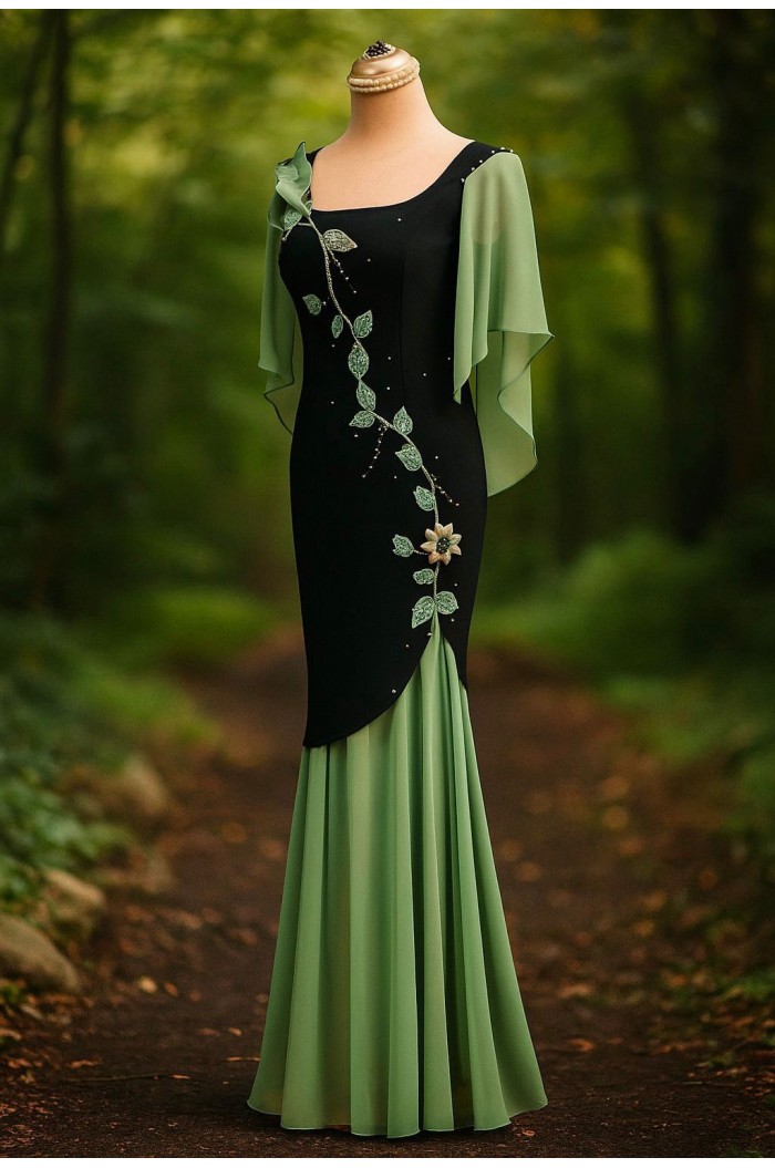 Rochie de Seara Neagra cu Verde cu Fusta Detasabila Marimi Mari XXL