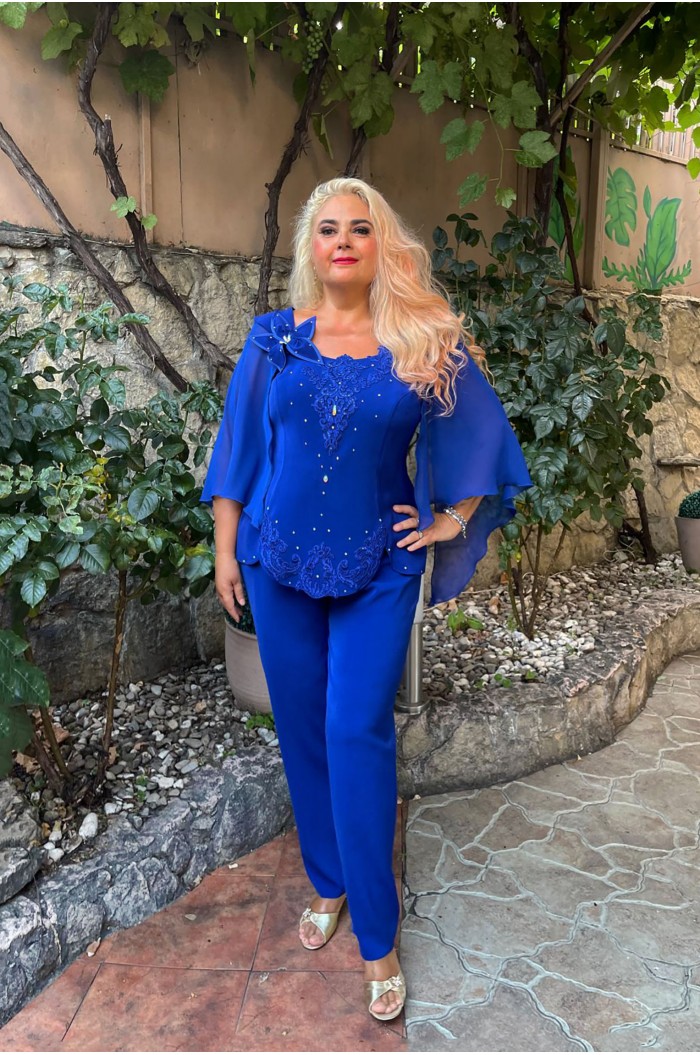 Costum elegant damă albastru de ocazie marimi mari
