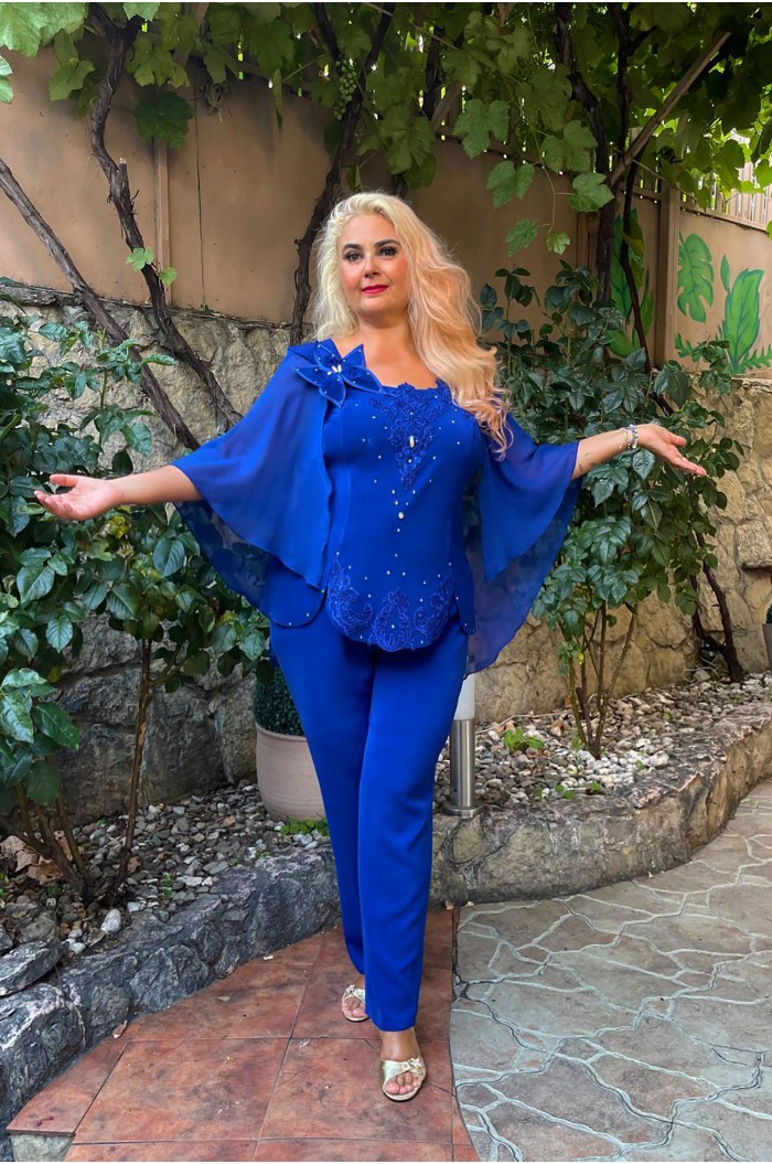 Costum elegant damă albastru de ocazie marimi mari