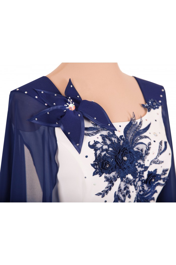 Rochie de Nunta Botez Lunga Bleumarin in 2 Piese cu Dantela si Maneci