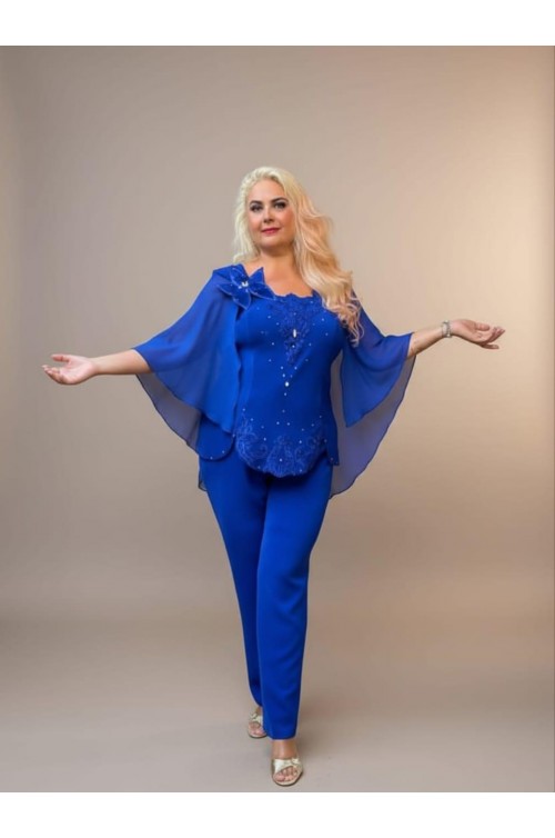 Costum elegant damă albastru de ocazie marimi mari