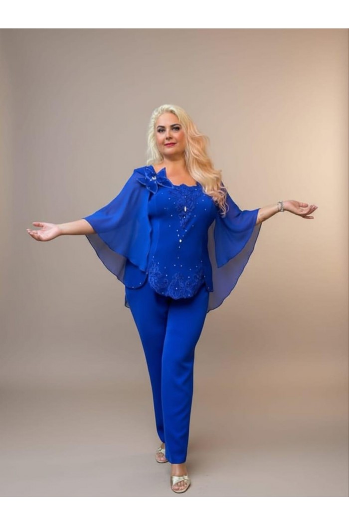 Costum elegant damă albastru de ocazie marimi mari