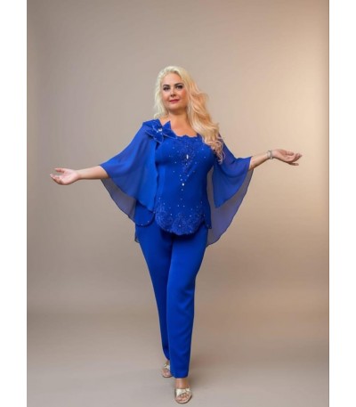 Costum elegant damă albastru de ocazie marimi mari