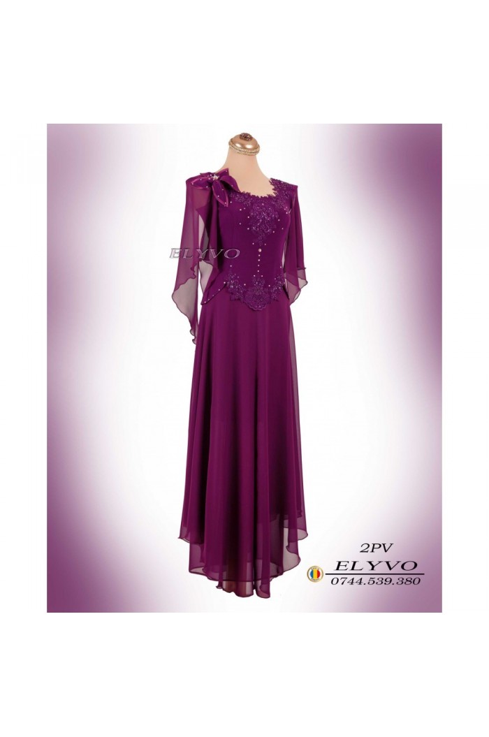 Rochie de Seara cu Maneci Eleganta Lunga Mov in 2 piese
