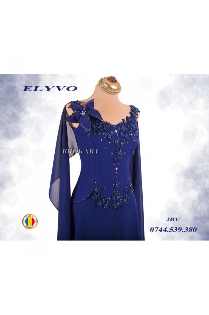 Rochie XXL de Ocazie Bleumarin Lunga cu Fusta de Voal si Maneci