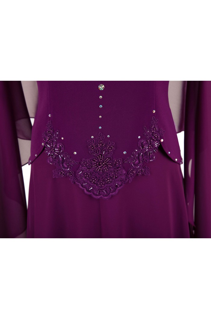 Rochie de Seara cu Maneci Eleganta Lunga Mov in 2 piese