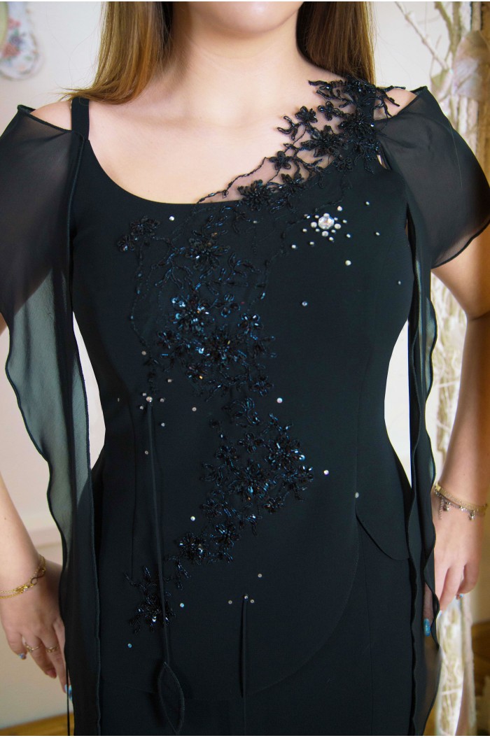 Rochie Eleganta Neagra Midi cu Franjuri de Ocazie 2024