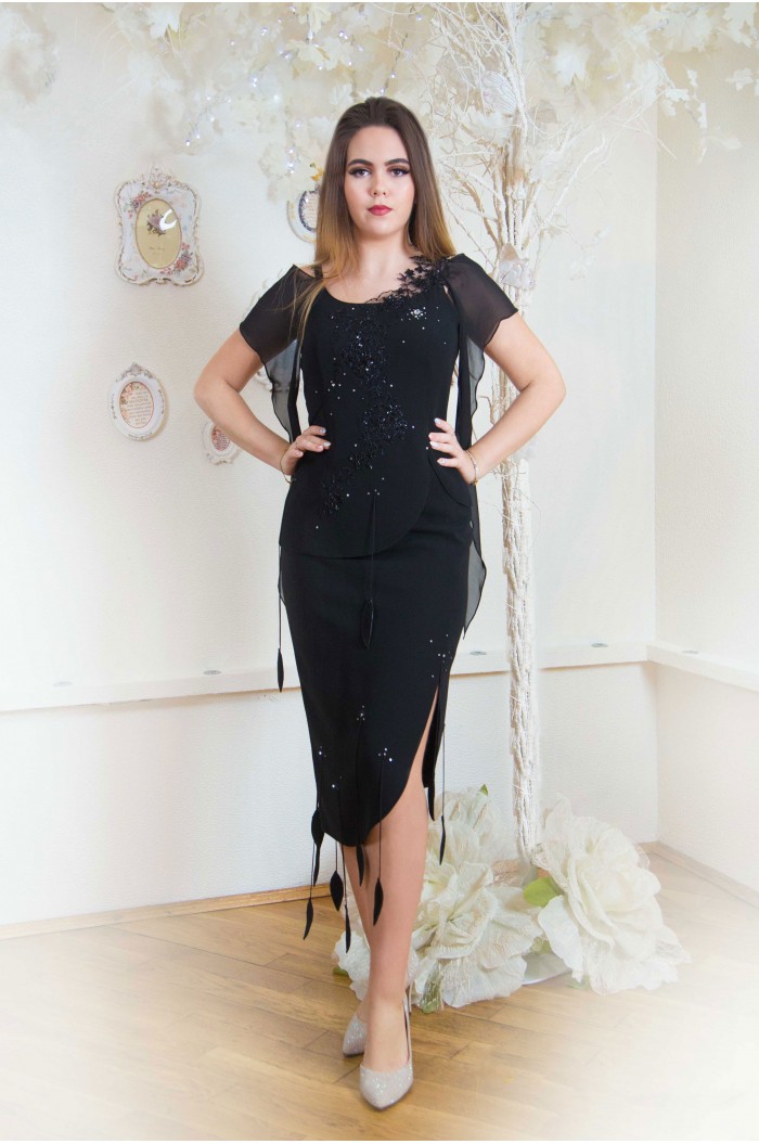 Rochie Eleganta Neagra Midi cu Franjuri de Ocazie 2024