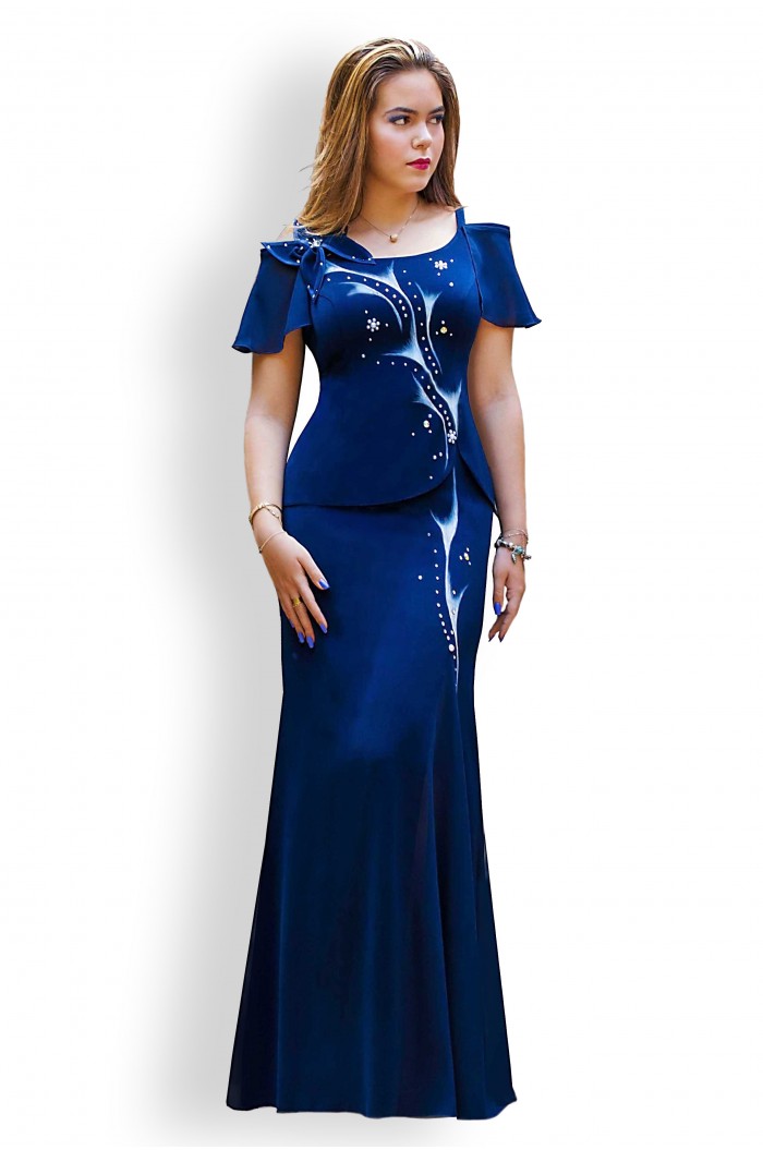 Rochie de Lux Lunga Pictata Bleumarin Sirena