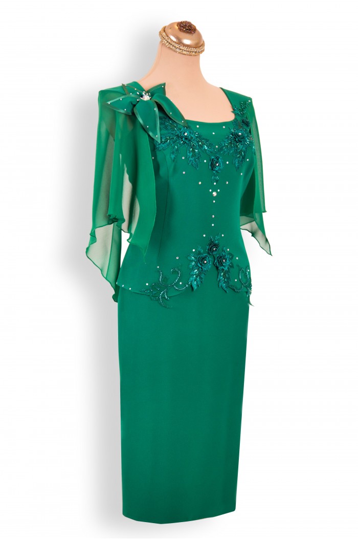 Rochie de Seara Midi XXL Verde cu Dantela 3D. Rochie de Ocazie Eleganta