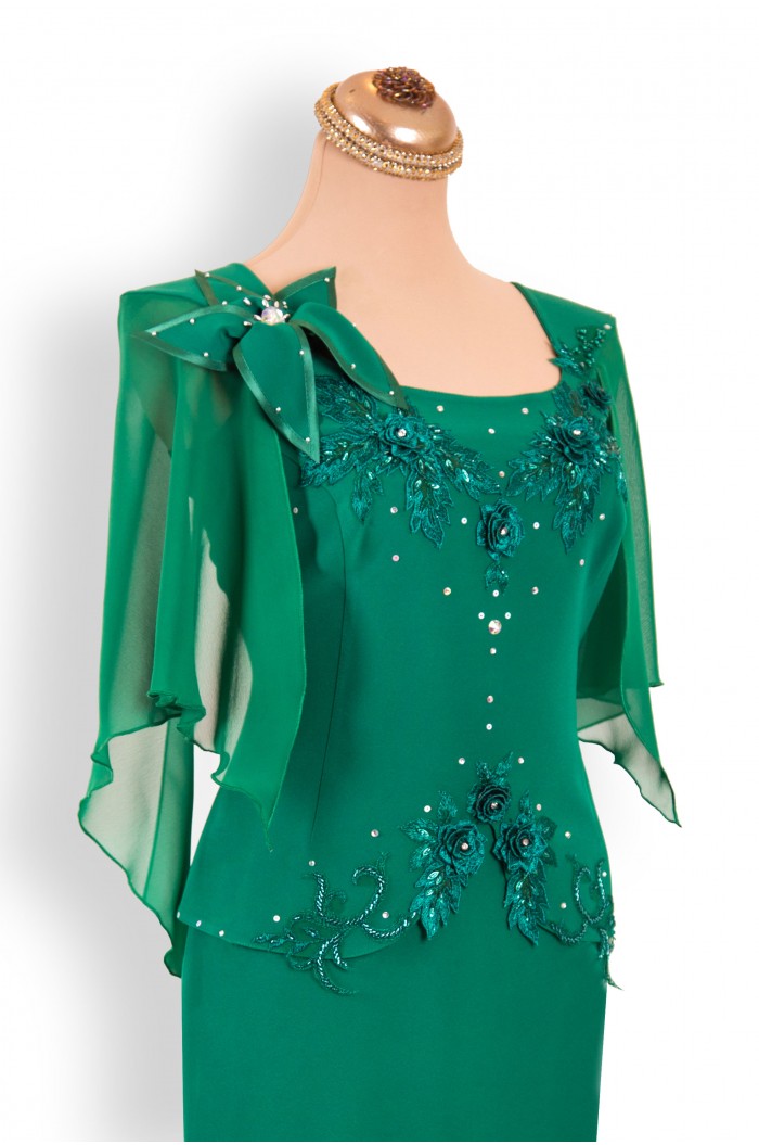 Rochie de Seara Midi XXL Verde cu Dantela 3D. Rochie de Ocazie Eleganta