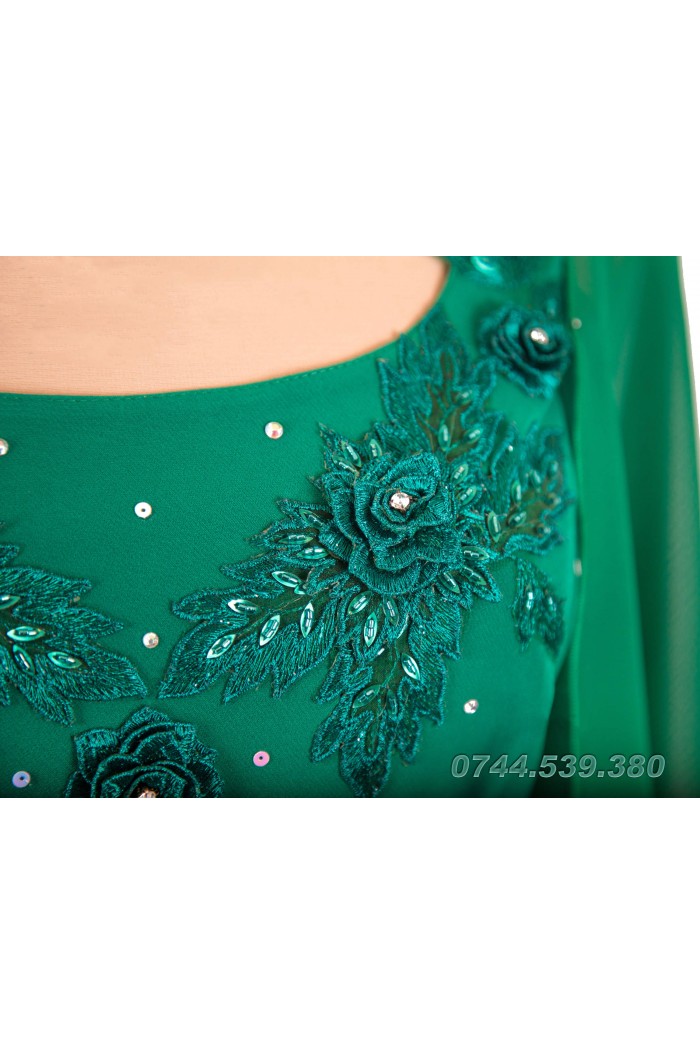Rochie de Seara Midi XXL Verde cu Dantela 3D. Rochie de Ocazie Eleganta