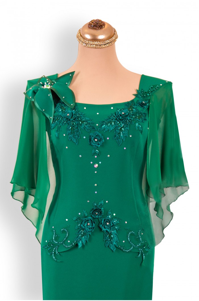 Rochie de Seara Midi XXL Verde cu Dantela 3D. Rochie de Ocazie Eleganta