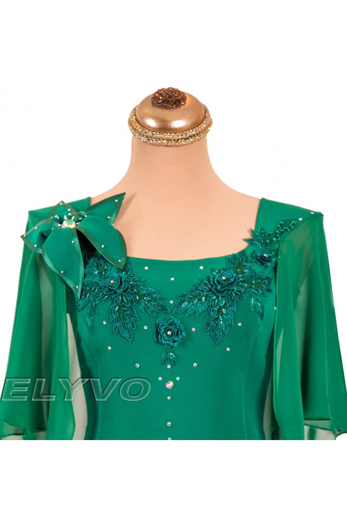 Rochie de Seara Midi XXL Verde cu Dantela 3D. Rochie de Ocazie Eleganta