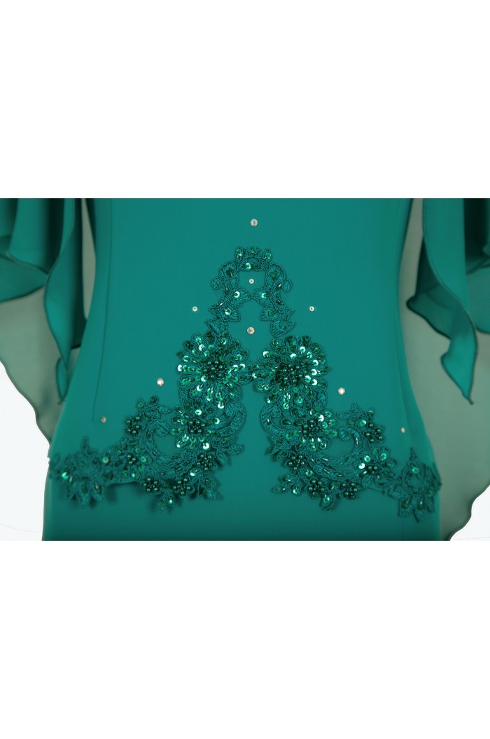 Rochie Lunga Verde Turcoaz cu Floare si Dantela