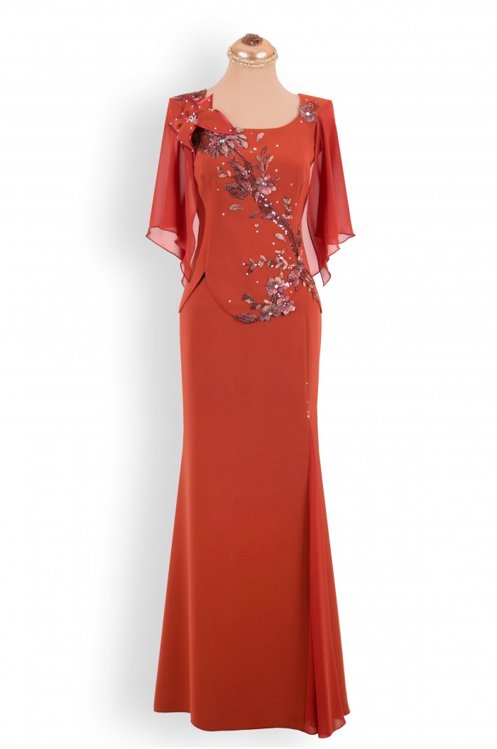 Rochie de Ocazie Rosie Caramizie Lunga pentru Soacre Nase 2024