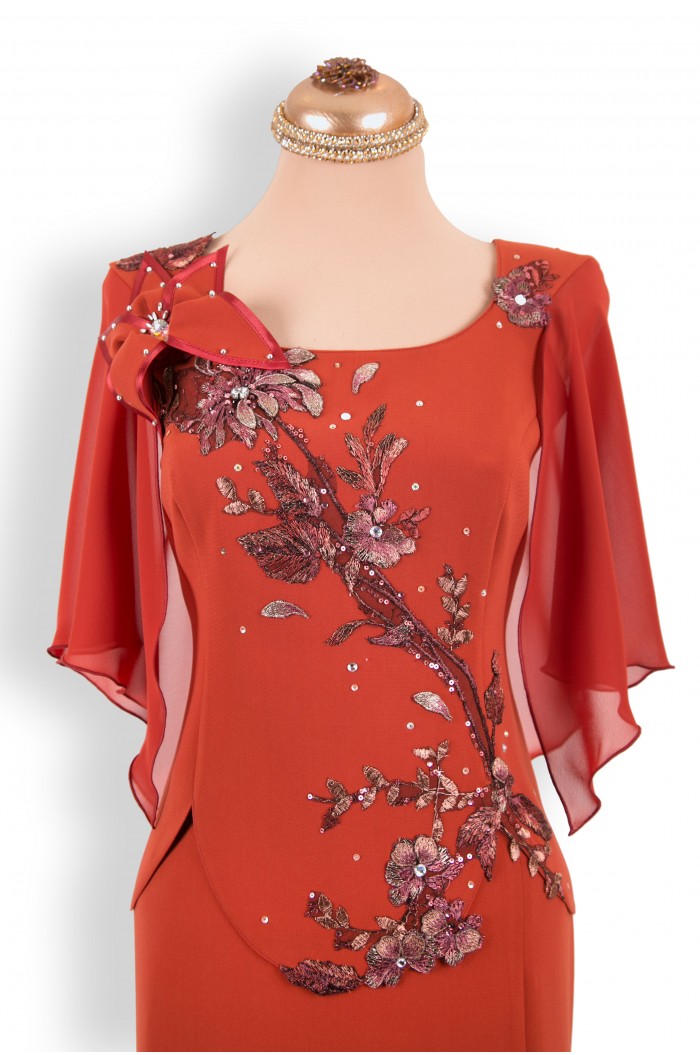 Rochie de Ocazie Rosie Caramizie Lunga pentru Soacre Nase 2024