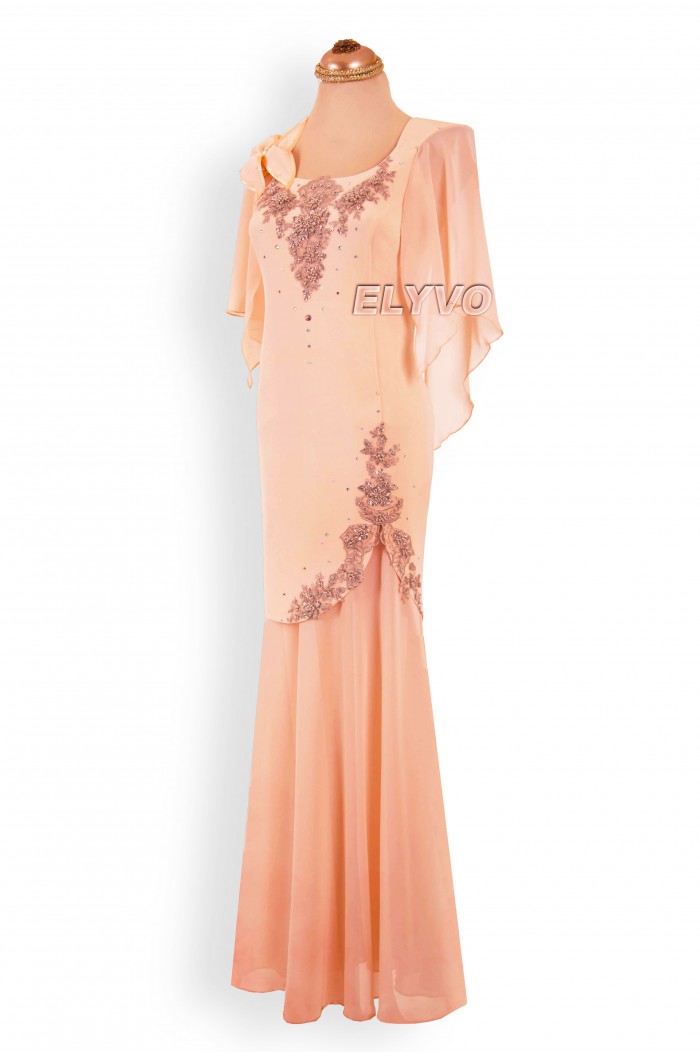 Rochie de cununie civila bej somon lunga si scurta, 2 in 1