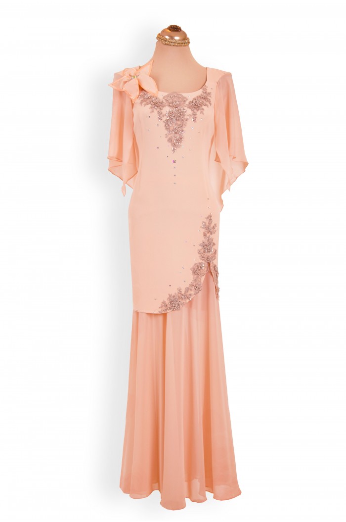 Rochie de cununie civila bej somon lunga si scurta, 2 in 1