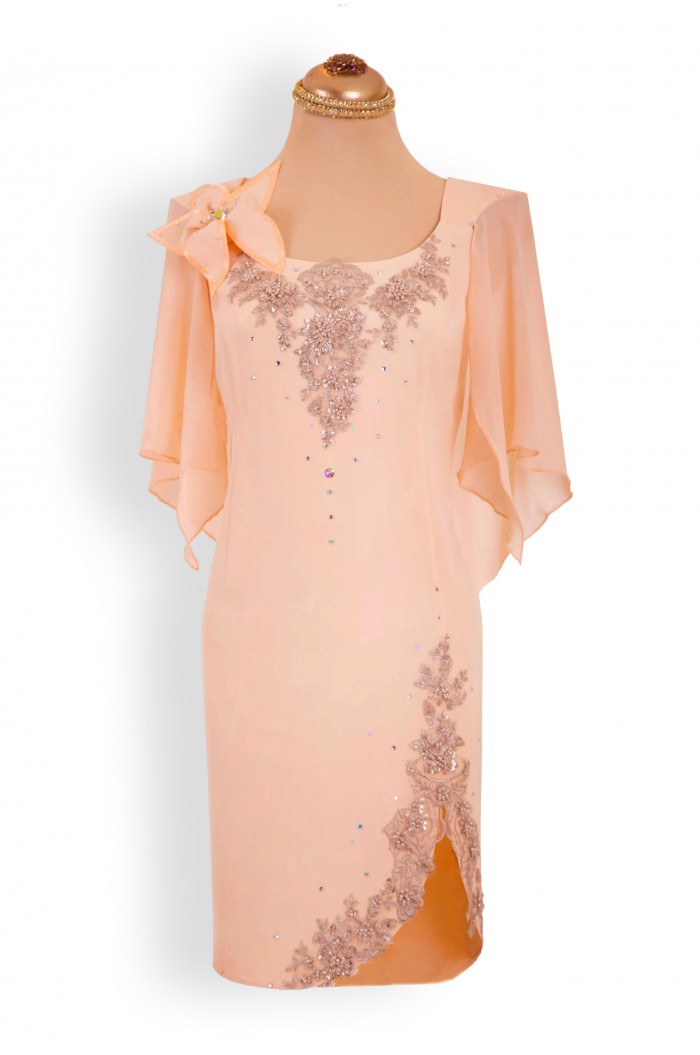 Rochie de cununie civila bej somon lunga si scurta, 2 in 1