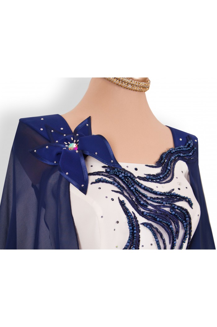 Rochie de Nunta Botez Lunga Bleumarin in 2 Piese cu Dantela si Maneci
