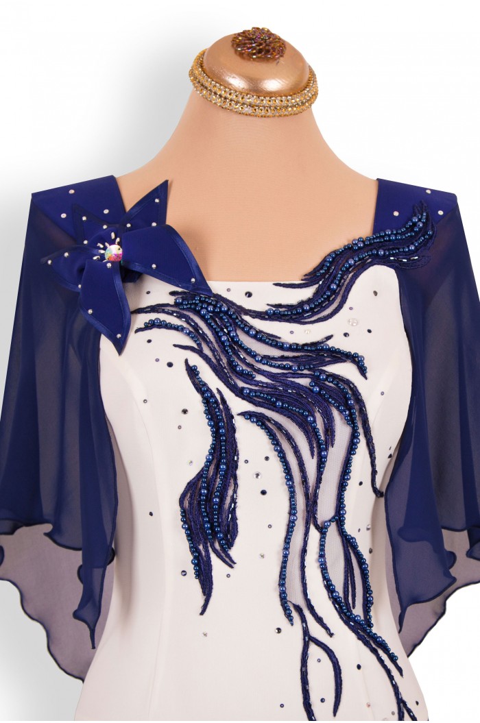 Rochie de Nunta Botez Lunga Bleumarin in 2 Piese cu Dantela si Maneci