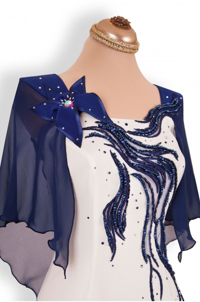 Rochie de Nunta Botez Lunga Bleumarin in 2 Piese cu Dantela si Maneci