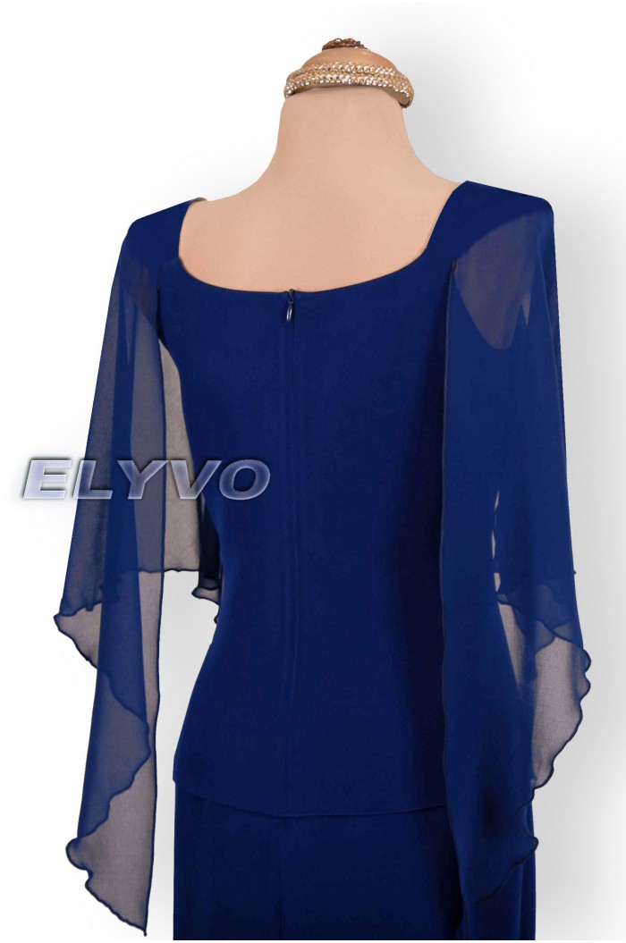 Rochie de Nunta Botez Lunga Bleumarin in 2 Piese cu Dantela si Maneci