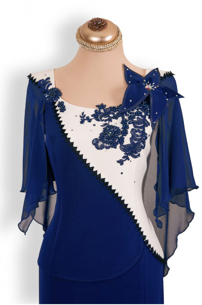 Rochie XXL de Ocazie Bleumarin cu Alb Lunga Marimi Mari