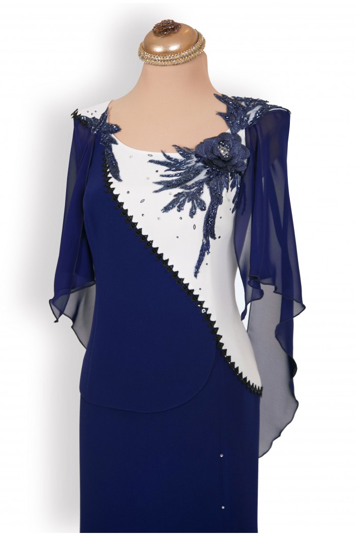Rochie XXL de Ocazie Bleumarin cu Alb Lunga Marimi Mari