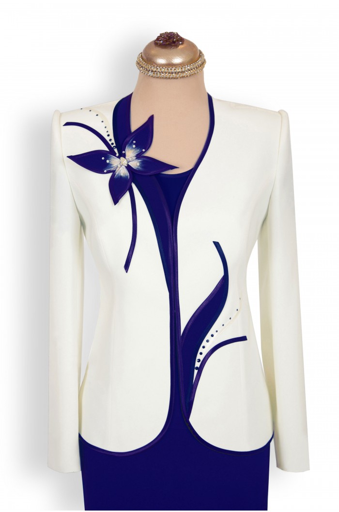Costum Elegant Dama de Ocazie Bleumarin cu Alb Marimi Mari XXL