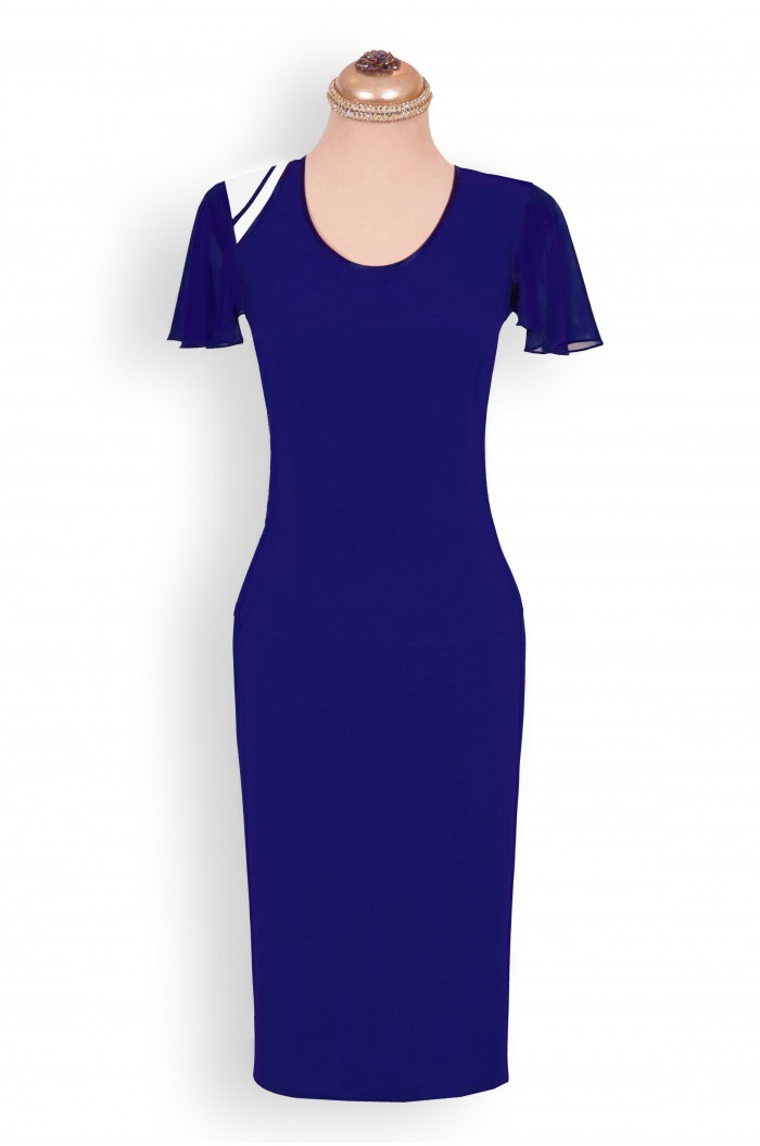 Costum Elegant Dama de Ocazie Bleumarin cu Alb Marimi Mari XXL