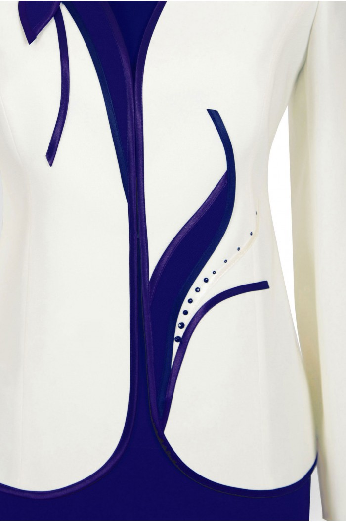 Costum Elegant Dama de Ocazie Bleumarin cu Alb Marimi Mari XXL