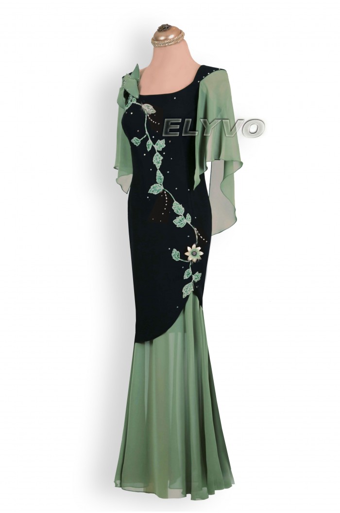 Rochie de Seara Neagra cu Verde cu Fusta Detasabila Marimi Mari XXL
