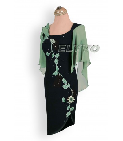 Rochie de Seara Neagra cu Verde cu Fusta Detasabila Marimi Mari XXL