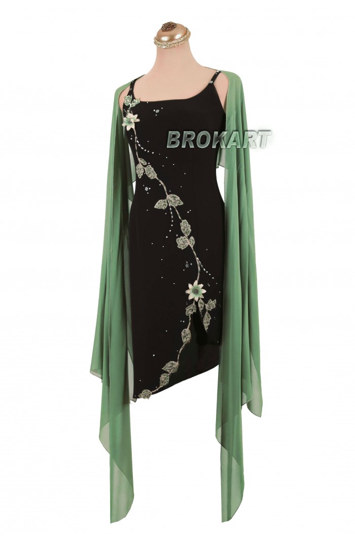 Rochie de Seara Neagra cu Verde cu Fusta Detasabila Marimi Mari XXL