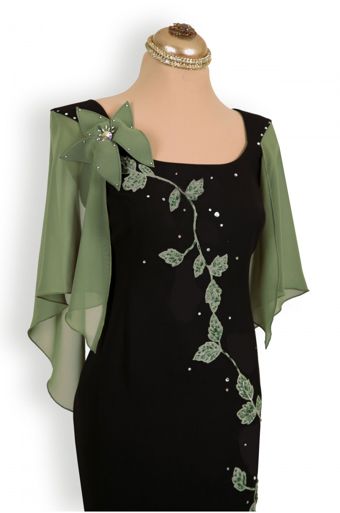 Rochie de Seara Neagra cu Verde cu Fusta Detasabila Marimi Mari XXL