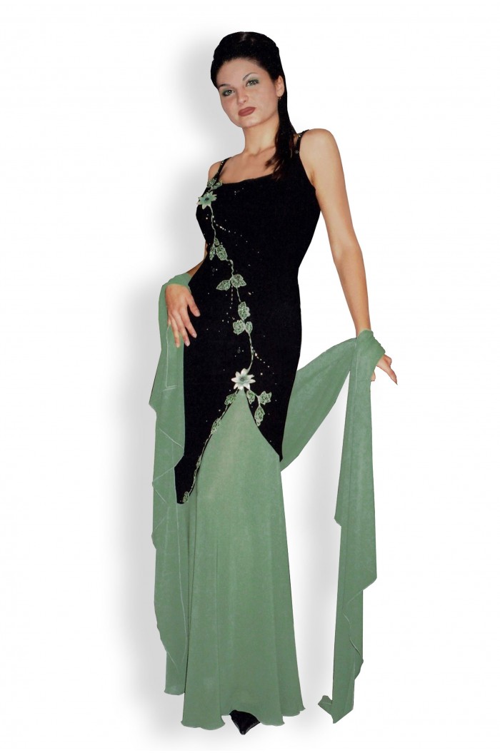 Rochie de Seara Neagra cu Verde cu Fusta Detasabila Marimi Mari XXL